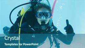  Presentation with water woman swimming underwater - Audience pleasing presentation theme consisting of oxygen cylinders - woman on scuba training submerged backdrop and a ocean colored foreground