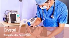  Presentation with hospital safety - Beautiful PPT theme featuring oxygen mask to female patient backdrop and a coral colored foreground