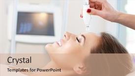  Presentation with beauty salon - Beautiful PPT layouts featuring oxygen therapy - picture of woman having facial backdrop and a coral colored foreground