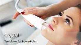  Presentation with indian woman face beauty - Slide set featuring oxygen therapy - picture of woman having facial background and a light gray colored foreground