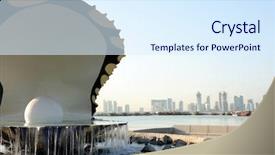  Presentation with pearl harbor - Colorful presentation theme enhanced with oyster and pearl fountain backdrop and a sky blue colored foreground