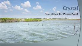  Presentation with oyster - Audience pleasing presentation theme consisting of oyster-farm-in-the-sea backdrop and a light blue colored foreground