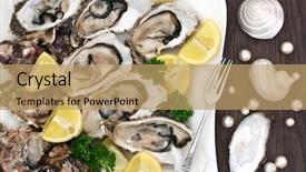  Presentation with shellfish - Theme having oyster shellfish on a porcelain background and a coral colored foreground