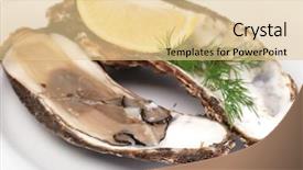  Presentation with oyster - Amazing theme having oyster with lemon and dill on white plate backdrop and a lemonade colored foreground