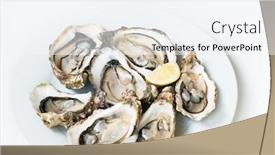  Presentation with white plate - PPT theme featuring oysters-raw-fresh-oysters background and a sky blue colored foreground