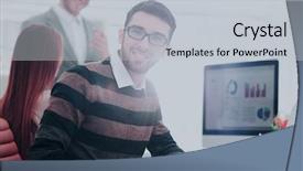  Presentation with managers - Colorful PPT theme enhanced with p - closeup photo young business managers backdrop and a  colored foreground