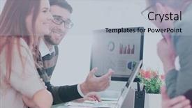  Presentation with managers - Slides with p - closeup photo young business managers background and a  colored foreground