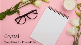  Presentation with notebook - PPT theme featuring p - workspace table with glasses notebook background and a lemonade colored foreground