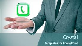  Presentation with telephone - Amazing slide set having p2p - businessman with a telephone icon backdrop and a ocean colored foreground