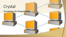  Presentation with computers - Slide deck featuring p2p - generic diagram of connected computers background and a blonde colored foreground