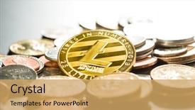  Presentation with cryptocurrency - PPT layouts with p2p - litecoins digital cryptocurrency on american background and a yellow colored foreground