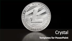  Presentation with litecoin - Theme having p2p - silver litecoin altcoin on black background and a dark gray colored foreground