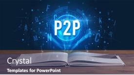 Presentation with digital book - Colorful presentation theme enhanced with p2p inscription coming out from an open book digital technology concept backdrop and a ocean colored foreground