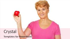  Presentation with old - Theme enhanced with pacemakers - old smiling woman holding red background and a  colored foreground