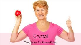  Presentation with toy - Slide set with pacemakers - old smiling woman holding red background and a coral colored foreground