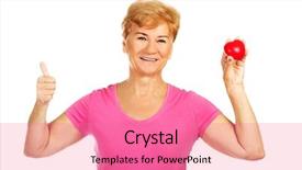  Presentation with toy - Cool new slide deck with pacemakers - old smiling woman holding red backdrop and a coral colored foreground