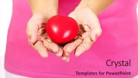  Presentation with anatomy depiction of a human red heart and ecg - Amazing PPT theme having pacemakers - old woman holding red toy backdrop and a  colored foreground