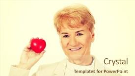  Presentation with elderly holding pills - Slide deck having pacemakers - smile elderly woman holding heart background and a cream colored foreground