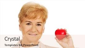  Presentation with elderly holding pills - Amazing slide deck having pacemakers - smile elderly woman holding heart backdrop and a lemonade colored foreground