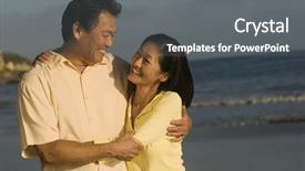 Presentation with pacific island - PPT theme consisting of pacific island - happy couple embracing on beach background and a gray colored foreground