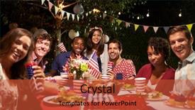  Presentation with island party - Slide deck featuring pacific island culture - portrait of friends at 4th background and a red colored foreground