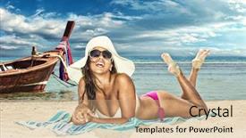  Presentation with beautiful skin and beach - Colorful slide set enhanced with pacific island people - beautiful woman on the beach backdrop and a  colored foreground