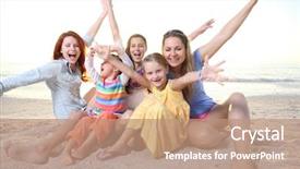  Presentation with pacific island - Beautiful PPT theme featuring pacific island people - happy family playing backdrop and a  colored foreground