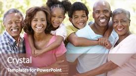  Presentation with generation - Amazing PPT theme having pacific island people - multi-generation family in park backdrop and a violet colored foreground