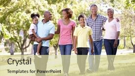  Presentation with generation - Colorful PPT theme enhanced with pacific island people - multi-generation family walking in park backdrop and a soft green colored foreground