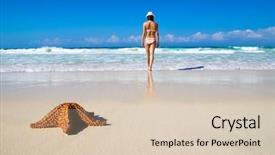  Presentation with beach - PPT layouts with pacific island people - woman relaxes on the beach background and a lemonade colored foreground