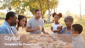  Presentation with picnic - Colorful slide deck enhanced with multi generation family enjoying picnic backdrop and a coral colored foreground