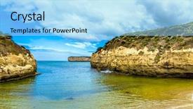  Presentation with water drop green planet - Amazing PPT theme having pacific ocean small picturesque bay backdrop and a light blue colored foreground