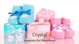  Presentation with gifts - Cool new presentation theme with pacifier gifts and blank postcard backdrop and a lemonade colored foreground