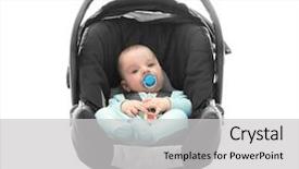  Presentation with baby sitting - PPT theme having pacifier sitting in car seat background and a light gray colored foreground