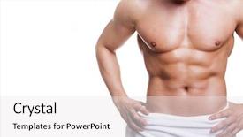  Presentation with one young man exercising handball - Colorful presentation design enhanced with pack - muscled young man posing backdrop and a white colored foreground