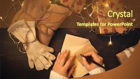  Presentation with writing - Colorful slide deck enhanced with pack cards - female hands writing christmas greeting backdrop and a tawny brown colored foreground