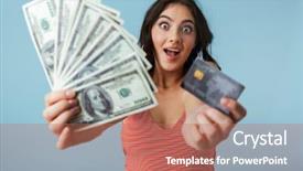  Presentation with credit card - Presentation theme with pack cards - lovely cheerful girl wearing summer background and a coral colored foreground