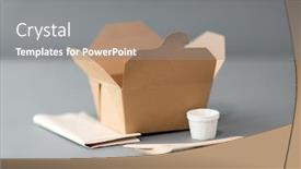 Presentation with table napkin - Slide set having package-recycling-and-eating-concept background and a gray colored foreground