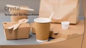  Presentation with recycling paper - Beautiful PPT theme featuring package-recycling-and-eating-concept backdrop and a coral colored foreground