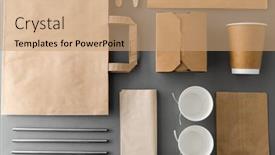  Presentation with paper cups - PPT layouts with package-recycling-and-eating-concept background and a coral colored foreground