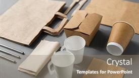  Presentation with paper cups - Audience pleasing PPT layouts consisting of package-recycling-and-eating-concept backdrop and a coral colored foreground