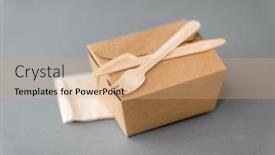  Presentation with table napkin - Cool new PPT layouts with package-recycling-and-eating-concept backdrop and a coral colored foreground