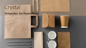  Presentation with paper cups - PPT theme featuring package-recycling-and-eating-concept background and a coral colored foreground