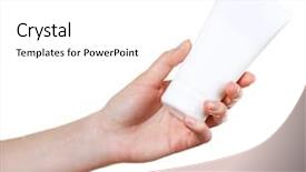  Presentation with cosmetics - PPT theme with female hand with cosmetics bottle background and a white colored foreground