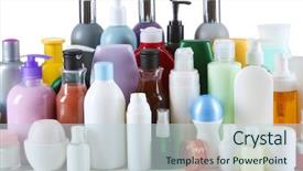  Presentation with cosmetic - Beautiful presentation theme featuring group of cosmetic bottles isolated on white backdrop and a lemonade colored foreground