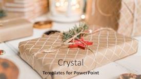  Presentation with star red - Slide deck having packed and wrapped giftbox with red star and conifer on top ready for christmas for one of guests or friends background and a soft green colored foreground