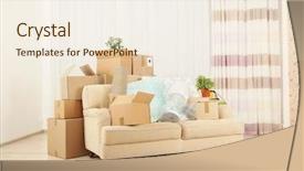  Presentation with moving - Colorful slide deck enhanced with packed household stuff for moving backdrop and a sky blue colored foreground