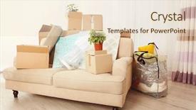  Presentation with household services - Colorful theme enhanced with packed household stuff for moving backdrop and a lemonade colored foreground