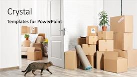  Presentation with moving - PPT theme consisting of packed household stuff for moving background and a sky blue colored foreground
