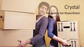  Presentation with new home - Slides having portrait of angry little boy on a white background background and a light blue colored foreground